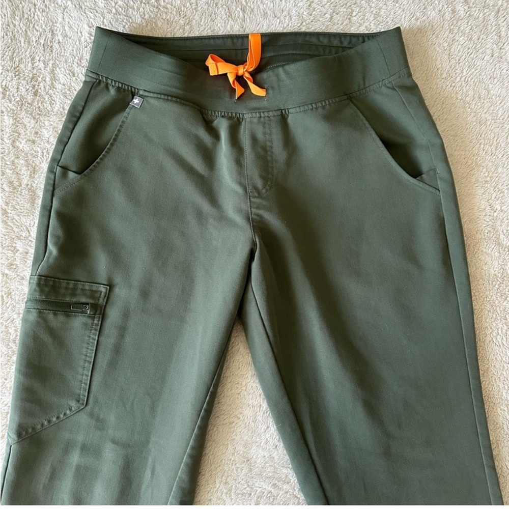 Figs Olive Green Track Pants with Orange Accent
